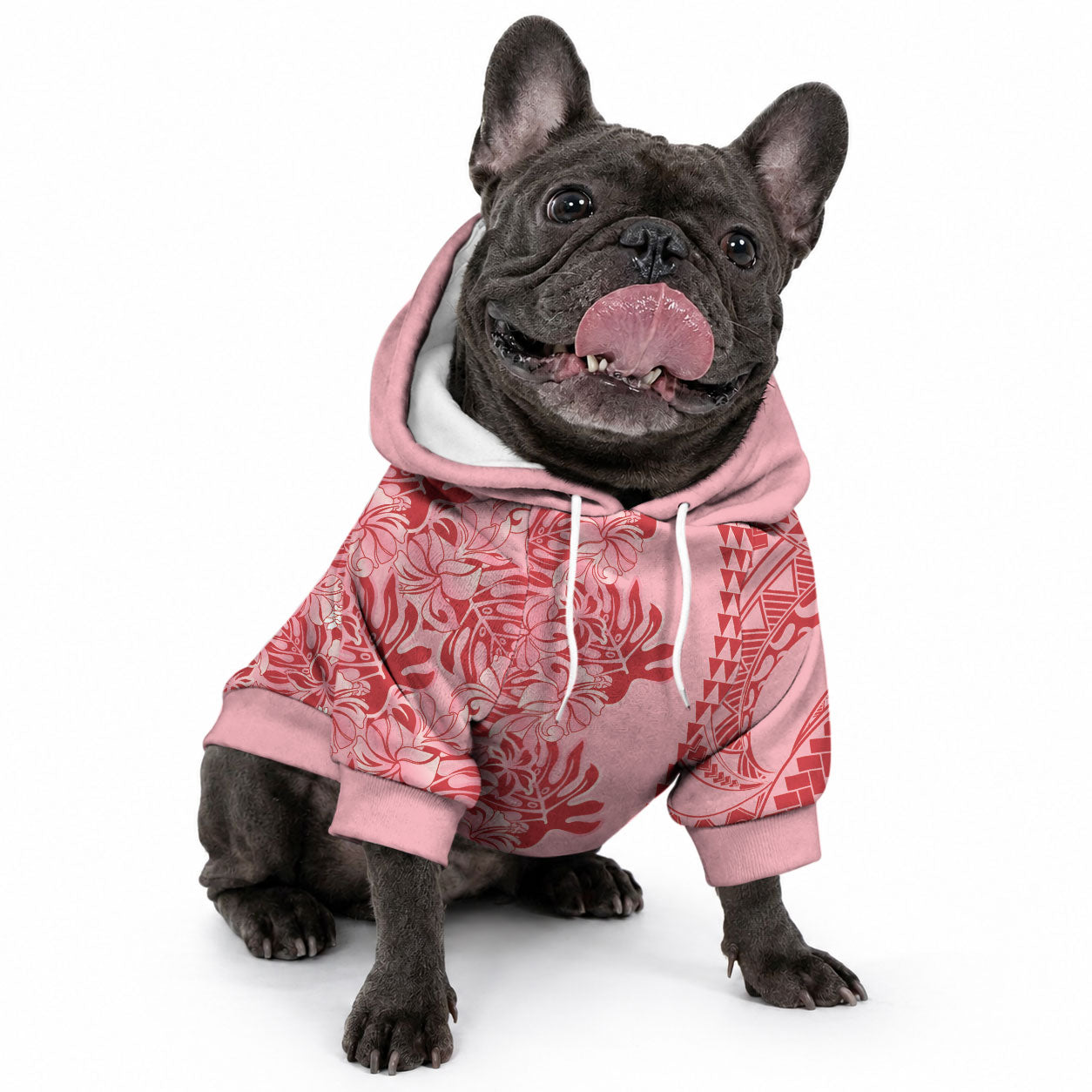 Red Hibiscus Monstera Seamless Kakau Hawaii Pet Hoodie