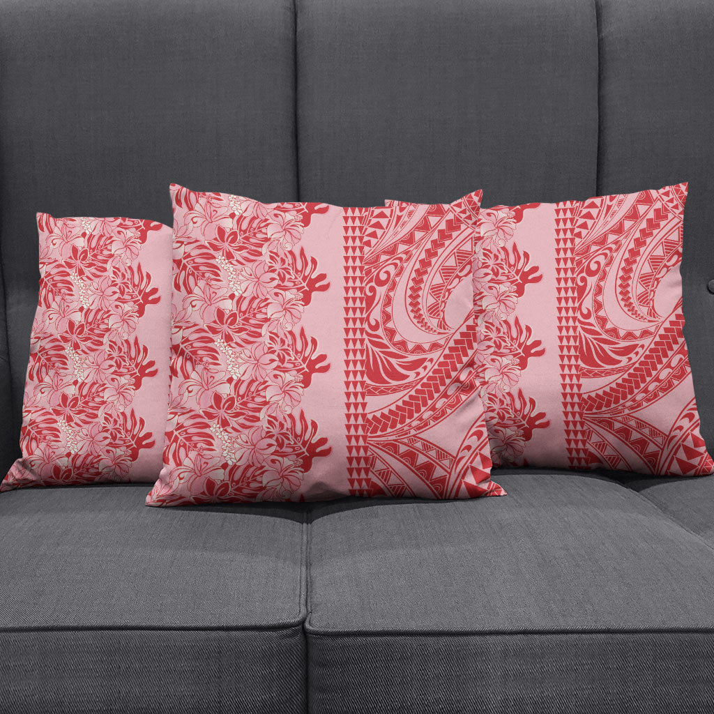 Red Hibiscus Monstera Seamless Kakau Hawaii Pillow Cover LT14 - Polynesian Pride