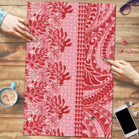 Red Hibiscus Monstera Seamless Kakau Hawaii Puzzle