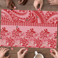 Red Hibiscus Monstera Seamless Kakau Hawaii Puzzle