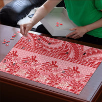 Red Hibiscus Monstera Seamless Kakau Hawaii Puzzle