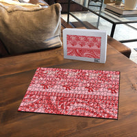 Red Hibiscus Monstera Seamless Kakau Hawaii Puzzle