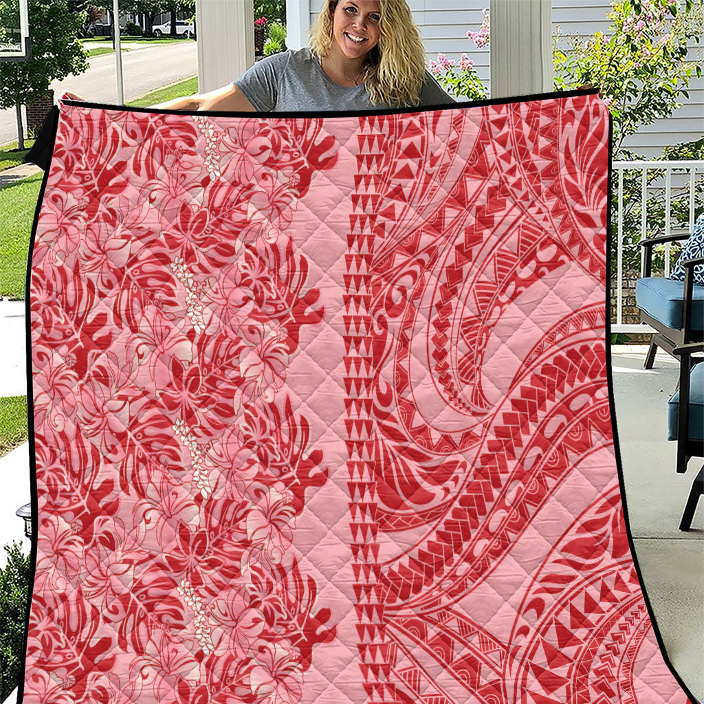 Red Hibiscus Monstera Seamless Kakau Hawaii Quilt