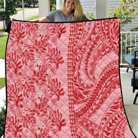 Red Hibiscus Monstera Seamless Kakau Hawaii Quilt