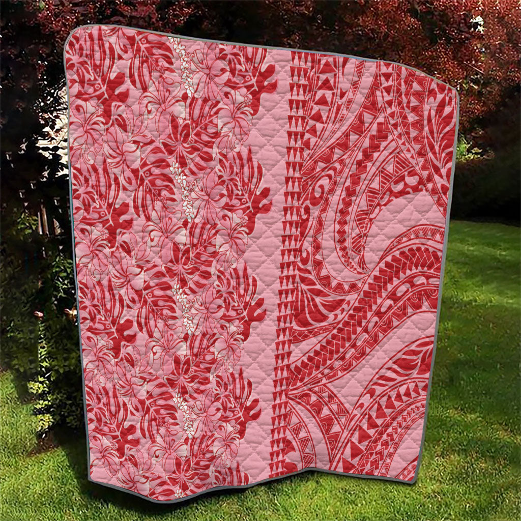 Red Hibiscus Monstera Seamless Kakau Hawaii Quilt