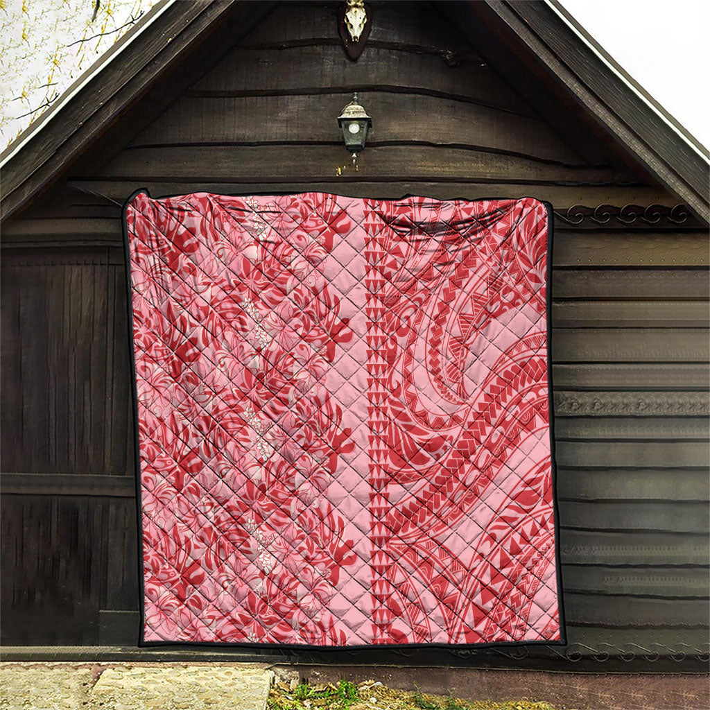 Red Hibiscus Monstera Seamless Kakau Hawaii Quilt