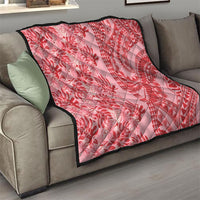 Red Hibiscus Monstera Seamless Kakau Hawaii Quilt