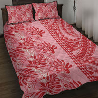 Red Hibiscus Monstera Seamless Kakau Hawaii Quilt Bed Set