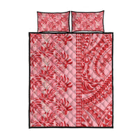 Red Hibiscus Monstera Seamless Kakau Hawaii Quilt Bed Set