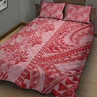 Red Hibiscus Monstera Seamless Kakau Hawaii Quilt Bed Set