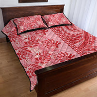 Red Hibiscus Monstera Seamless Kakau Hawaii Quilt Bed Set