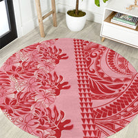 Red Hibiscus Monstera Seamless Kakau Hawaii Round Carpet LT14 Red - Polynesian Pride