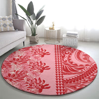 Red Hibiscus Monstera Seamless Kakau Hawaii Round Carpet LT14 - Polynesian Pride