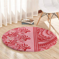 Red Hibiscus Monstera Seamless Kakau Hawaii Round Carpet LT14 - Polynesian Pride