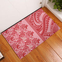 Red Hibiscus Monstera Seamless Kakau Hawaii Rubber Doormat