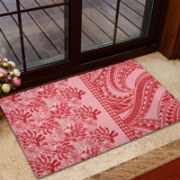 Red Hibiscus Monstera Seamless Kakau Hawaii Rubber Doormat
