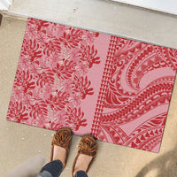 Red Hibiscus Monstera Seamless Kakau Hawaii Rubber Doormat