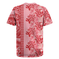 Red Hibiscus Monstera Seamless Kakau Hawaii Rugby Jersey