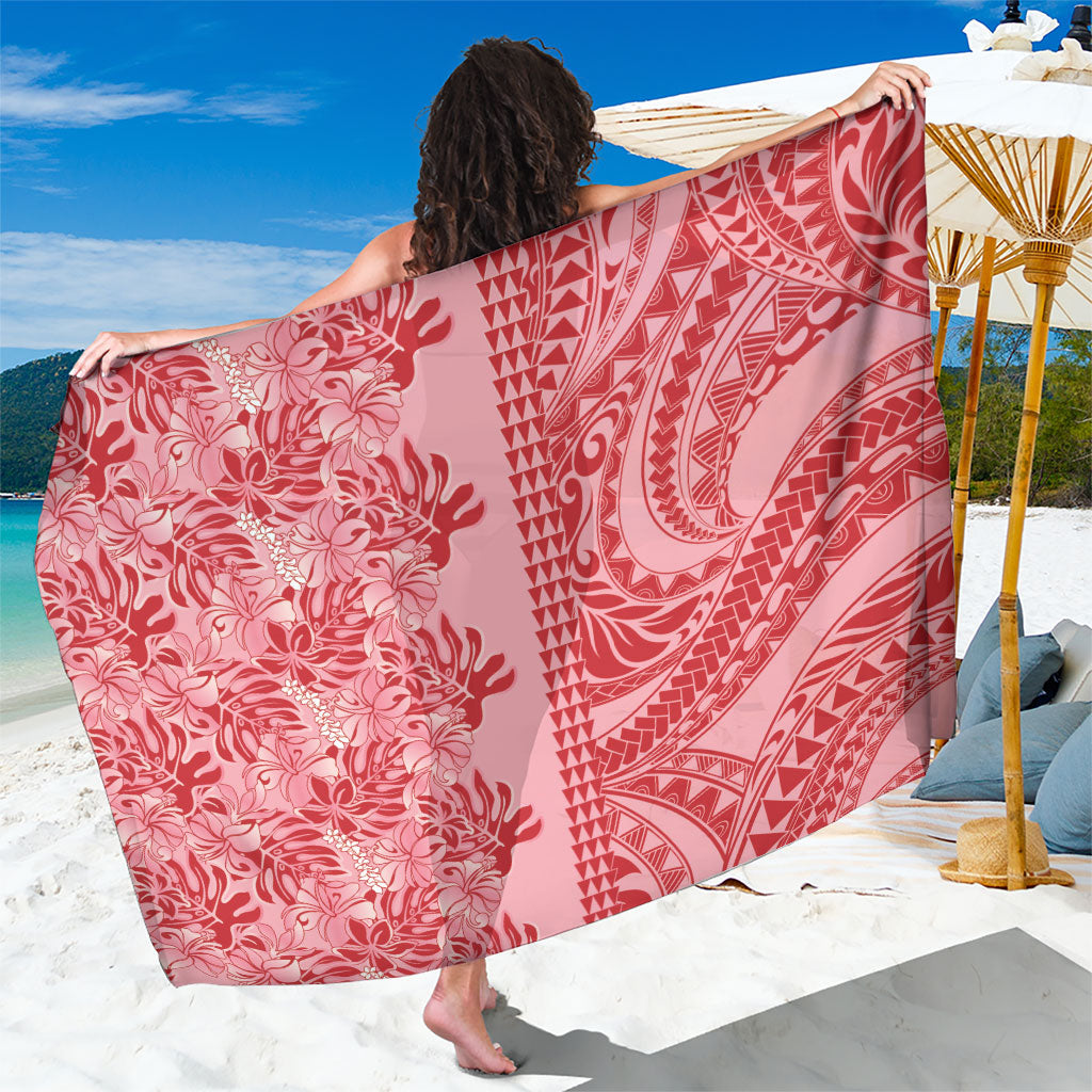 Red Hibiscus Monstera Seamless Kakau Hawaii Sarong