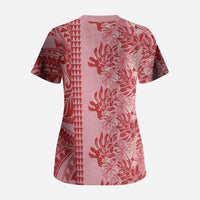 Red Hibiscus Monstera Seamless Kakau Hawaii Scrub Top