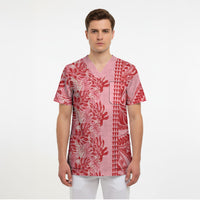 Red Hibiscus Monstera Seamless Kakau Hawaii Scrub Top