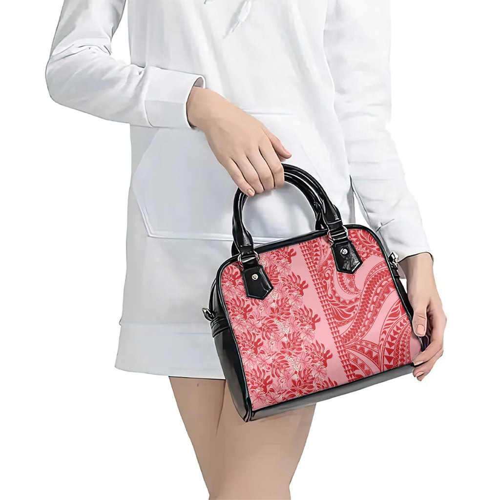 Red Hibiscus Monstera Seamless Kakau Hawaii Shoulder Handbag