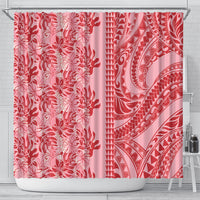 Red Hibiscus Monstera Seamless Kakau Hawaii Shower Curtain