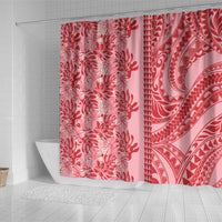 Red Hibiscus Monstera Seamless Kakau Hawaii Shower Curtain