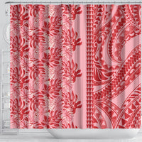 Red Hibiscus Monstera Seamless Kakau Hawaii Shower Curtain