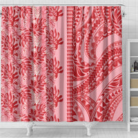 Red Hibiscus Monstera Seamless Kakau Hawaii Shower Curtain