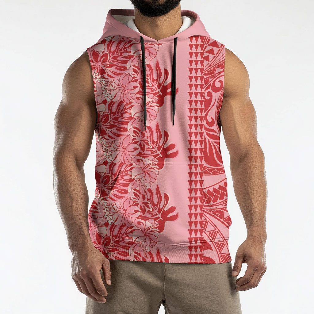 Red Hibiscus Monstera Seamless Kakau Hawaii Sleeveless Hoodie LT14 - Polynesian Pride