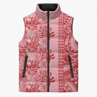 Red Hibiscus Monstera Seamless Kakau Hawaii Sleeveless Puffer Jacket