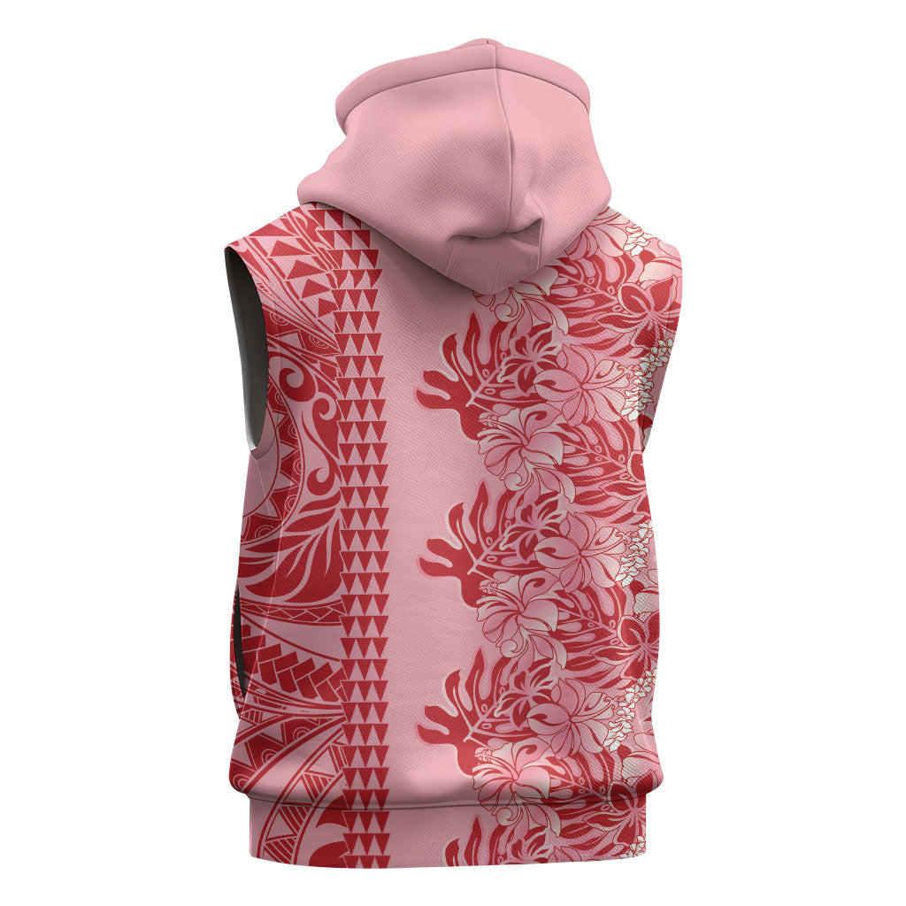 Red Hibiscus Monstera Seamless Kakau Hawaii Sleeveless Zip Hoodie LT14 - Polynesian Pride