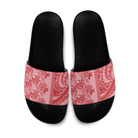 Red Hibiscus Monstera Seamless Kakau Hawaii Slide Sandals