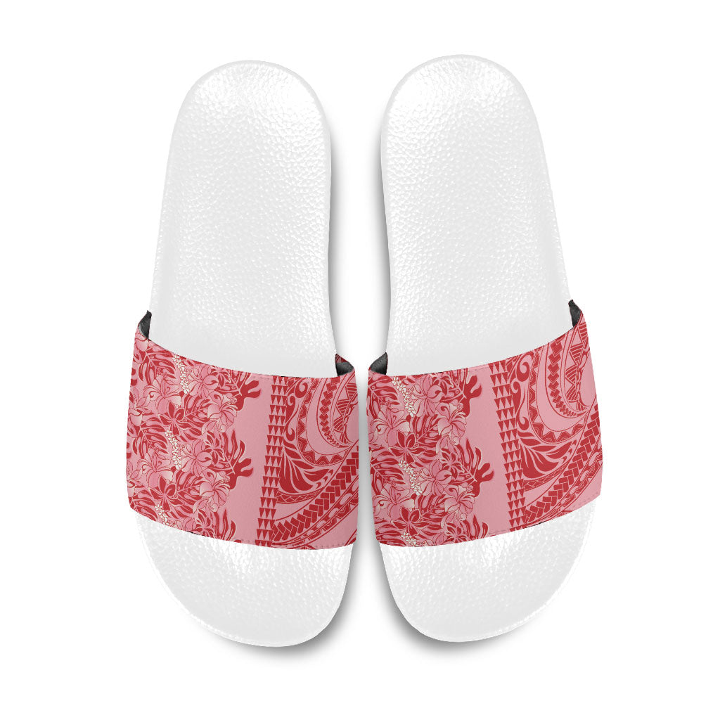 Red Hibiscus Monstera Seamless Kakau Hawaii Slide Sandals