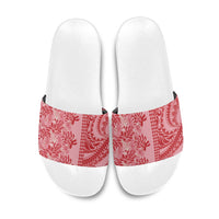 Red Hibiscus Monstera Seamless Kakau Hawaii Slide Sandals
