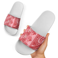 Red Hibiscus Monstera Seamless Kakau Hawaii Slide Sandals