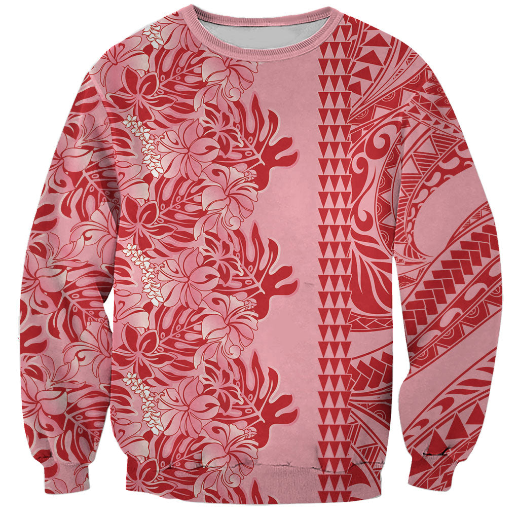Red Hibiscus Monstera Seamless Kakau Hawaii Sweatshirt LT14 Unisex Red - Polynesian Pride