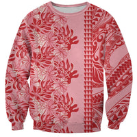 Red Hibiscus Monstera Seamless Kakau Hawaii Sweatshirt LT14 Unisex Red - Polynesian Pride