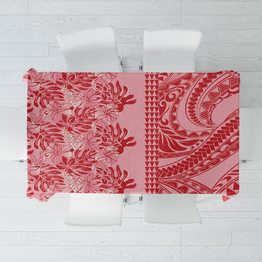 Red Hibiscus Monstera Seamless Kakau Hawaii Tablecloth