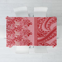Red Hibiscus Monstera Seamless Kakau Hawaii Tablecloth