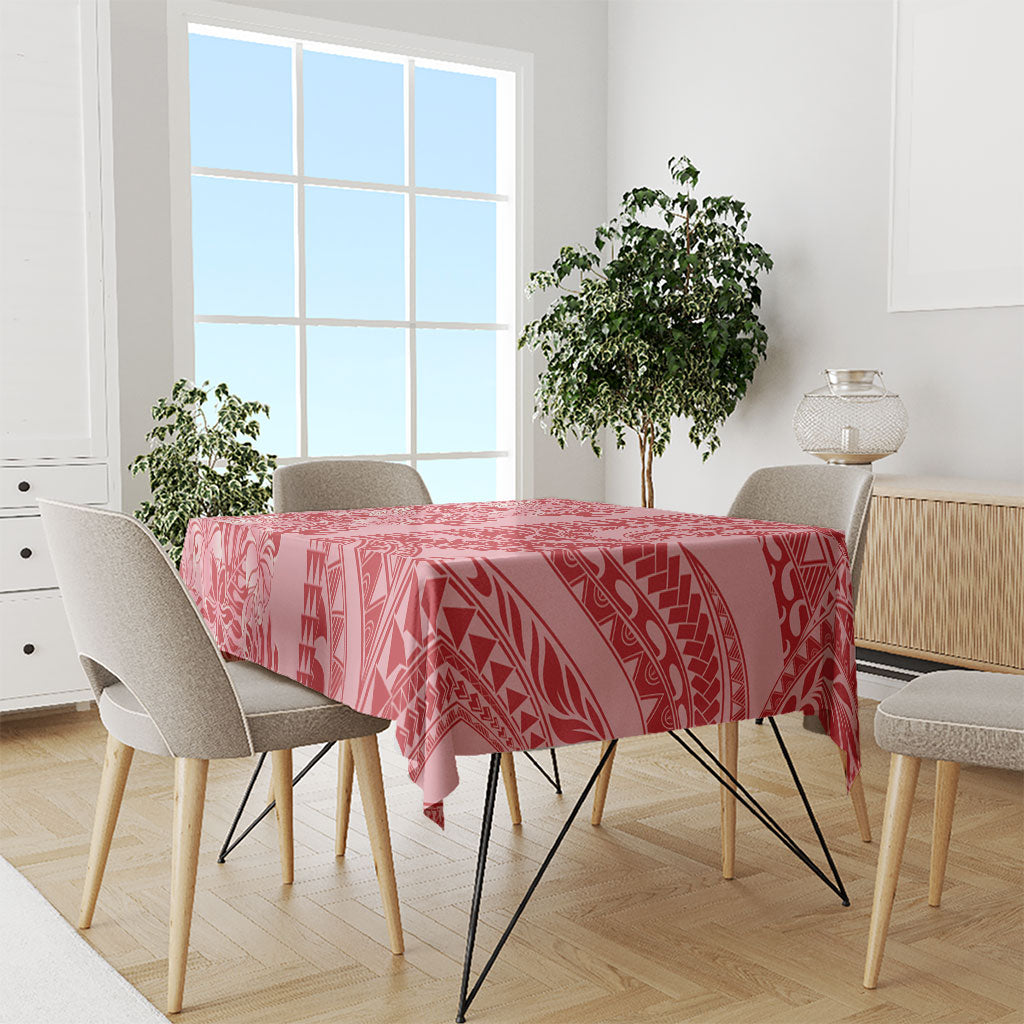 Red Hibiscus Monstera Seamless Kakau Hawaii Tablecloth