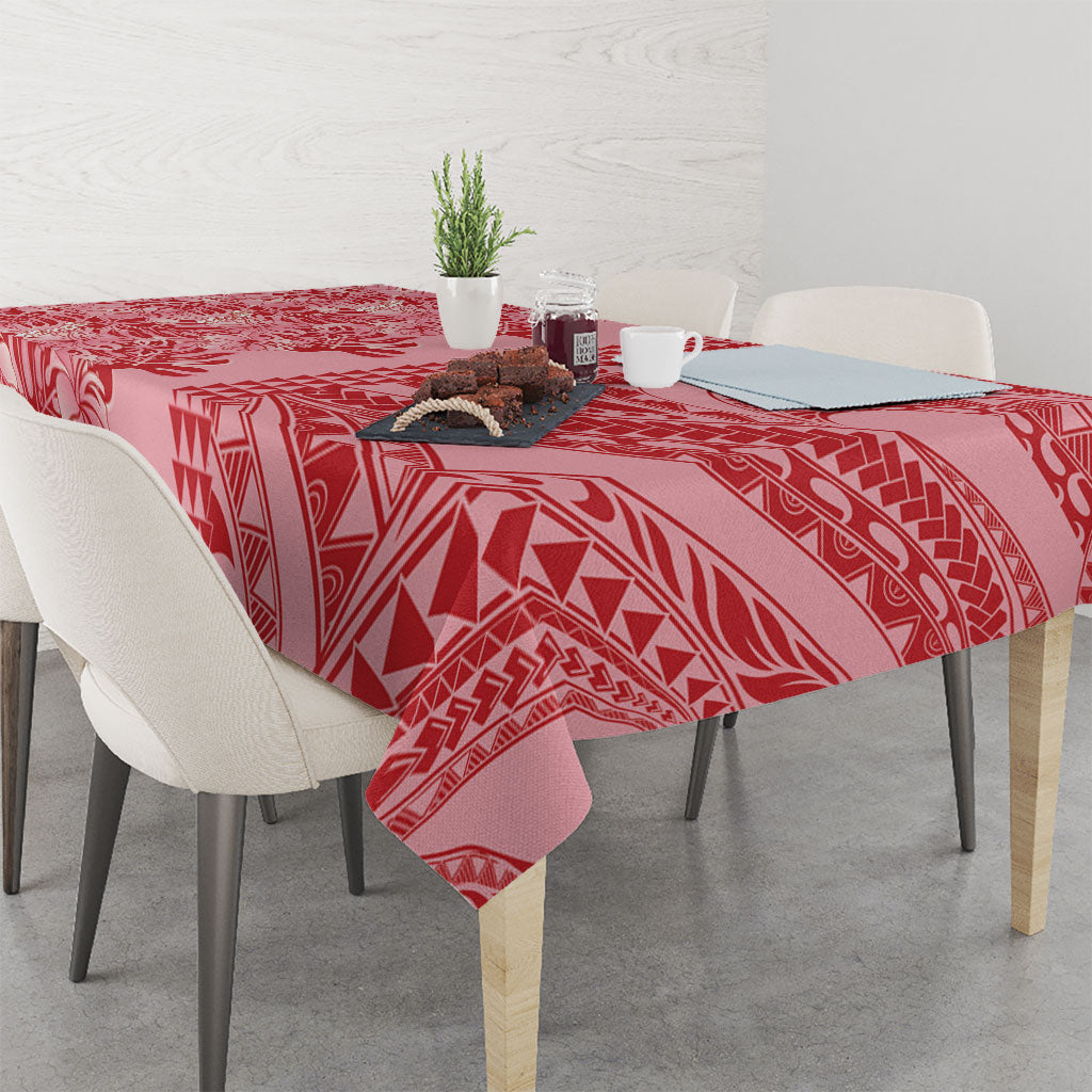 Red Hibiscus Monstera Seamless Kakau Hawaii Tablecloth