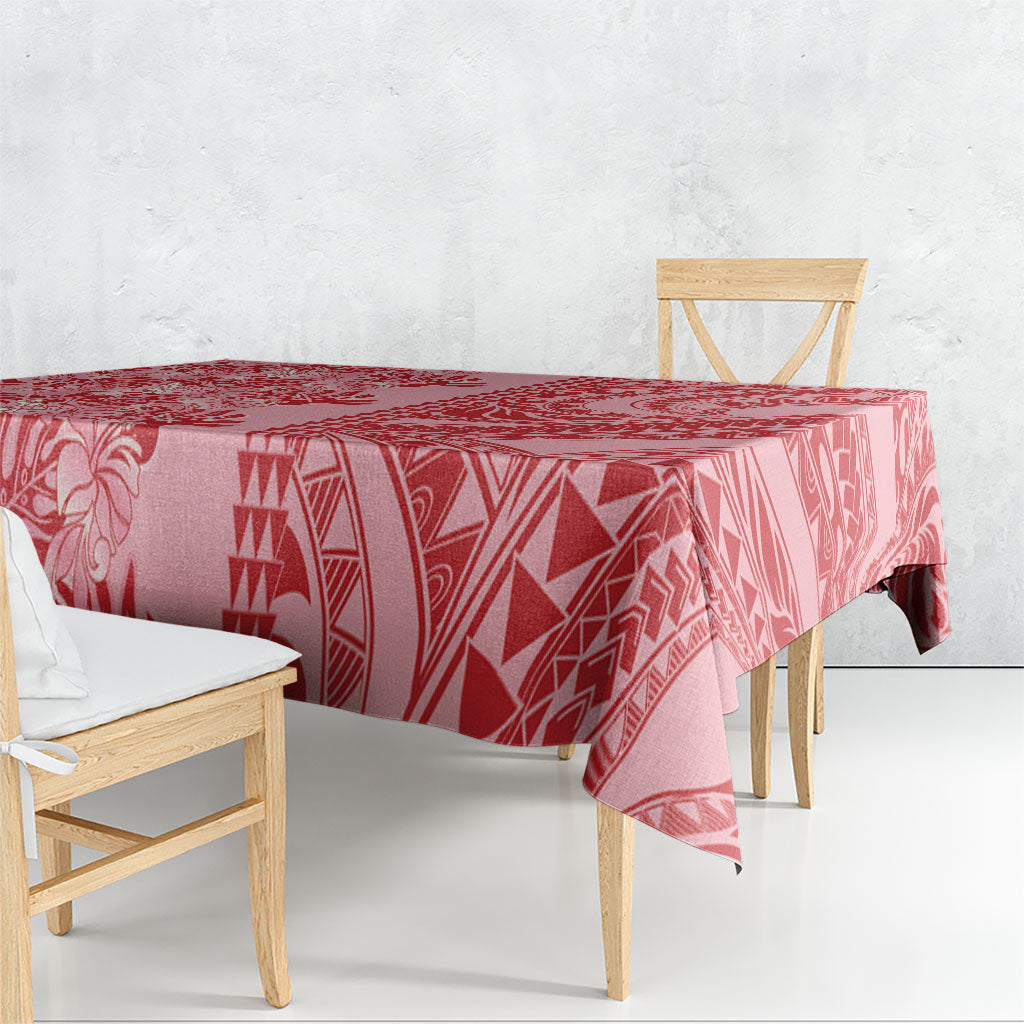 Red Hibiscus Monstera Seamless Kakau Hawaii Tablecloth