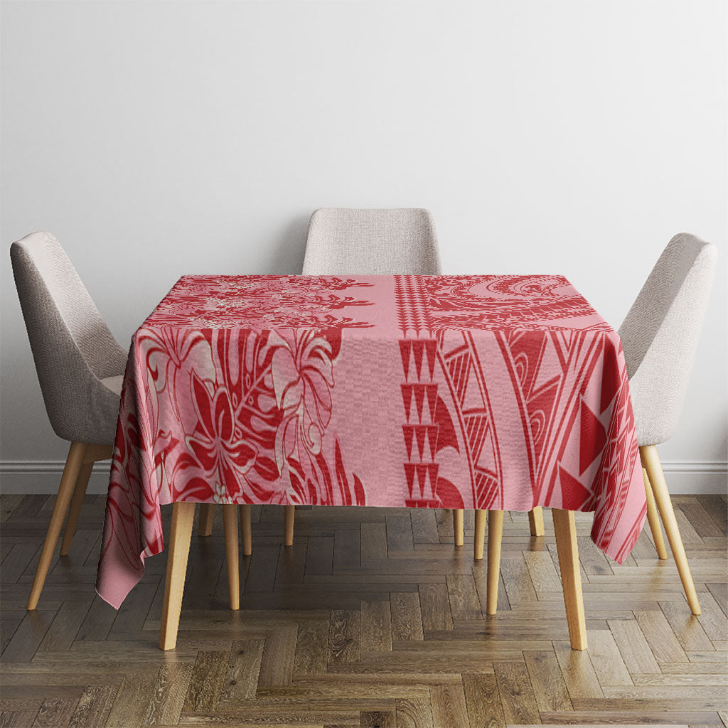 Red Hibiscus Monstera Seamless Kakau Hawaii Tablecloth