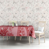 Red Hibiscus Monstera Seamless Kakau Hawaii Tablecloth