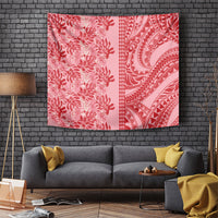 Red Hibiscus Monstera Seamless Kakau Hawaii Tapestry