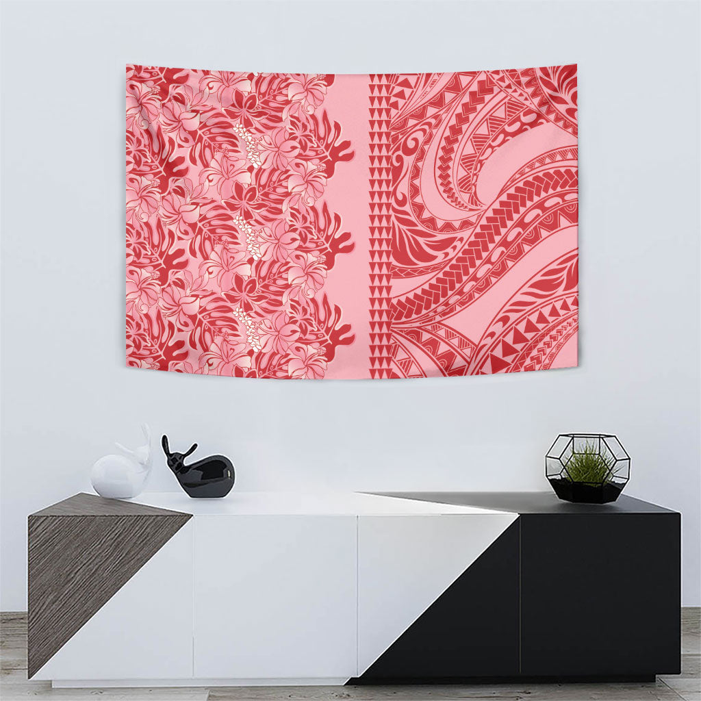 Red Hibiscus Monstera Seamless Kakau Hawaii Tapestry