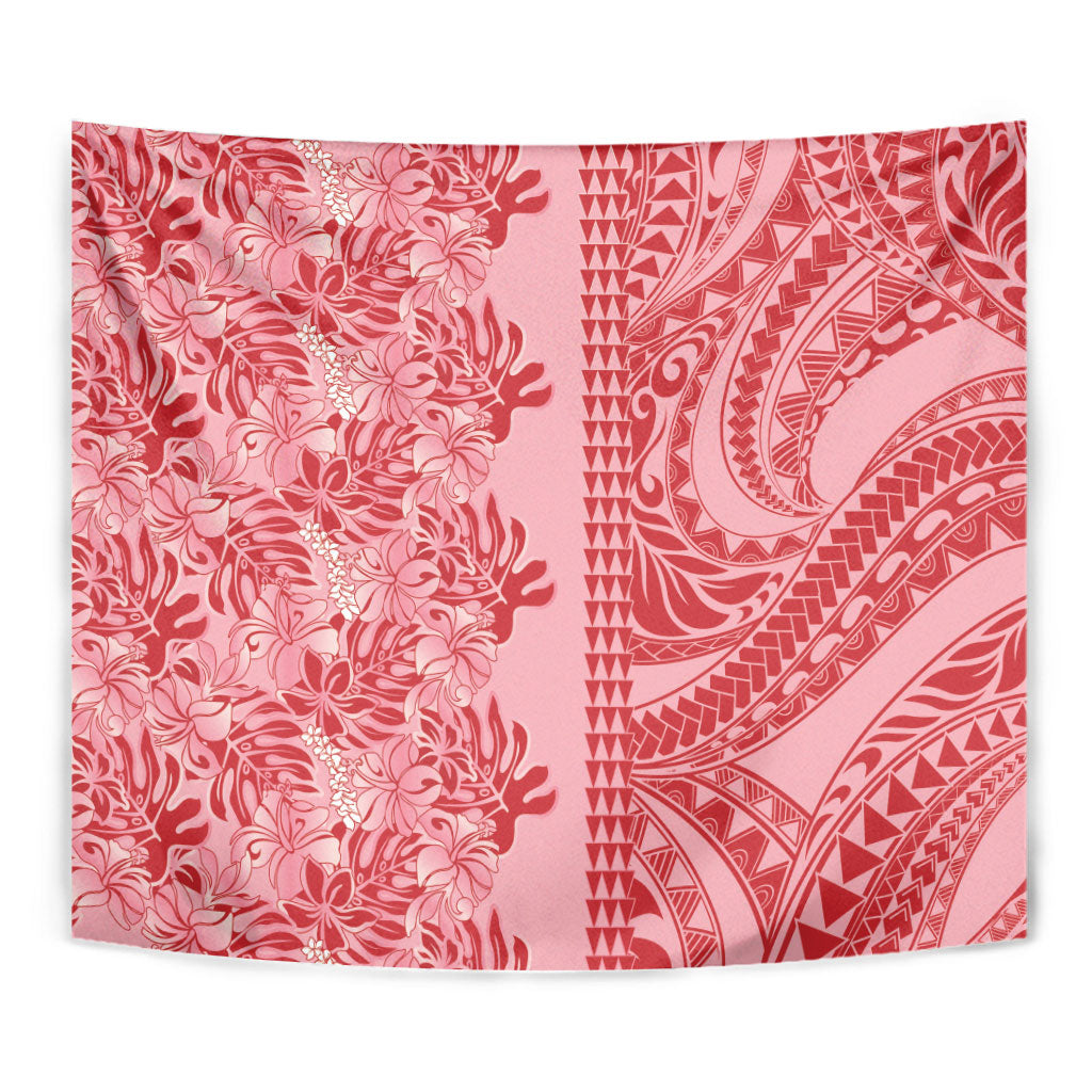 Red Hibiscus Monstera Seamless Kakau Hawaii Tapestry