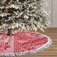 Red Hibiscus Monstera Seamless Kakau Hawaii Tree Skirt